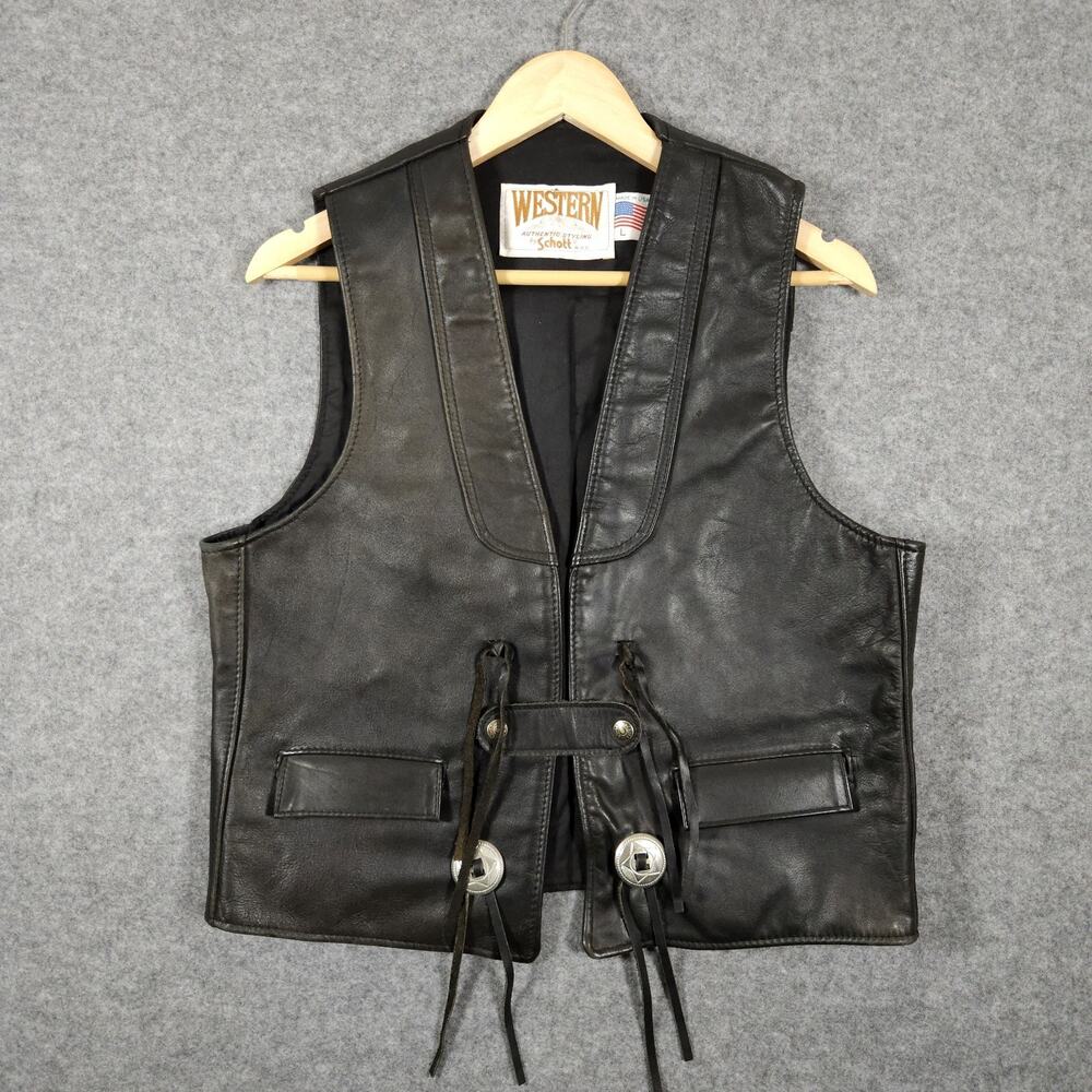 Vintage Schott Leather Vest Large Western NYC Made USA Fringe Union Made Biker